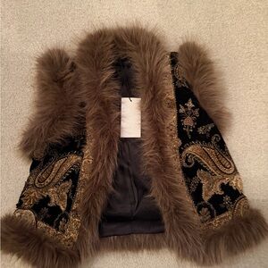 Zara Black and Brown Fur Trim Vest